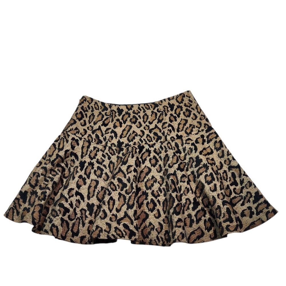 Women's Free People Leopard Mini Skirt Size 8 Brown Black Round Flare Textured